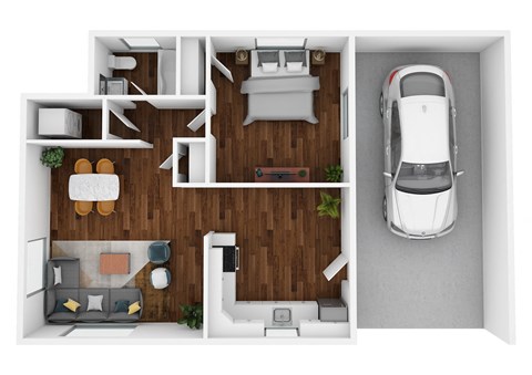 the interior of a car parked in a garage